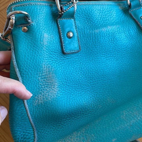 ROOTS 🇨🇦 Turquoise Textured Leather Handbag with Shoulder / Crossbody Strap - Picture 12 of 17